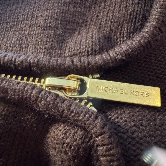 Michael Kors Dark Brown Oversized Women's Sweater featuring gold toned zippers - Picture 6 of 11